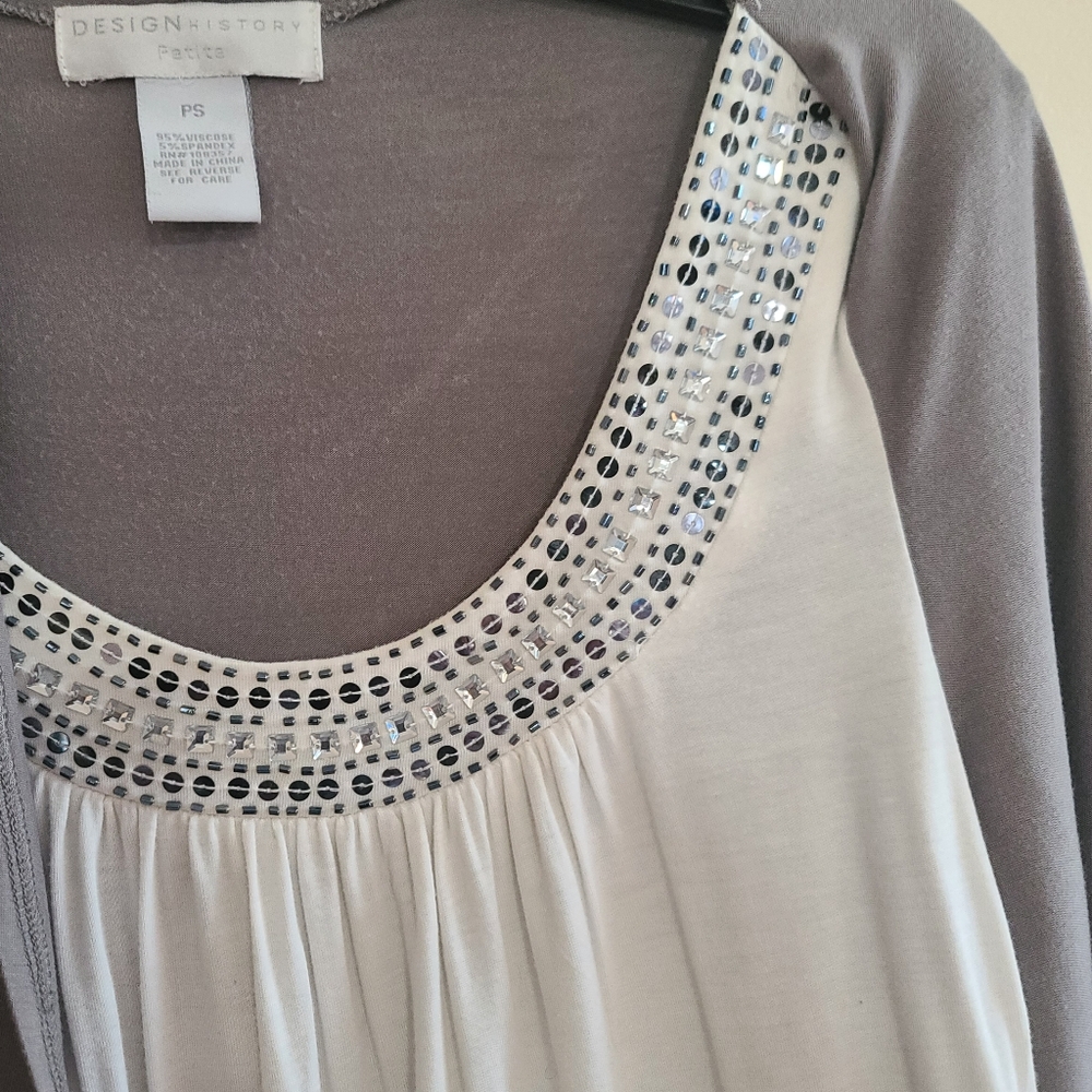 Design History Women's White And Gray Blouse With Attached Long Sleeve Cardigan - Picture 5 of 10
